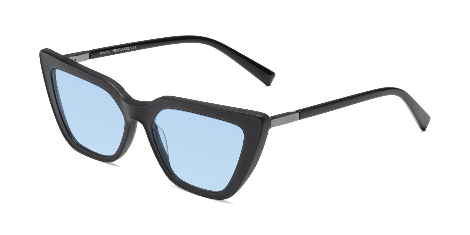 Angle of Westley in Matte Black with Light Blue Tinted Lenses