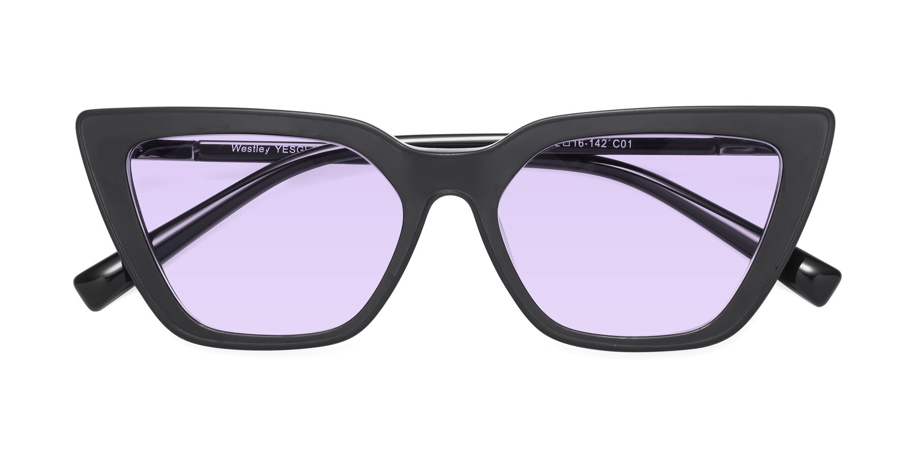 Folded Front of Westley in Matte Black with Light Purple Tinted Lenses