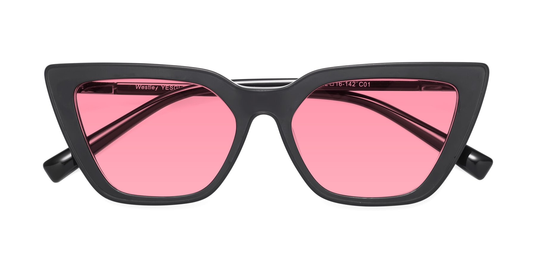 Folded Front of Westley in Matte Black with Pink Tinted Lenses