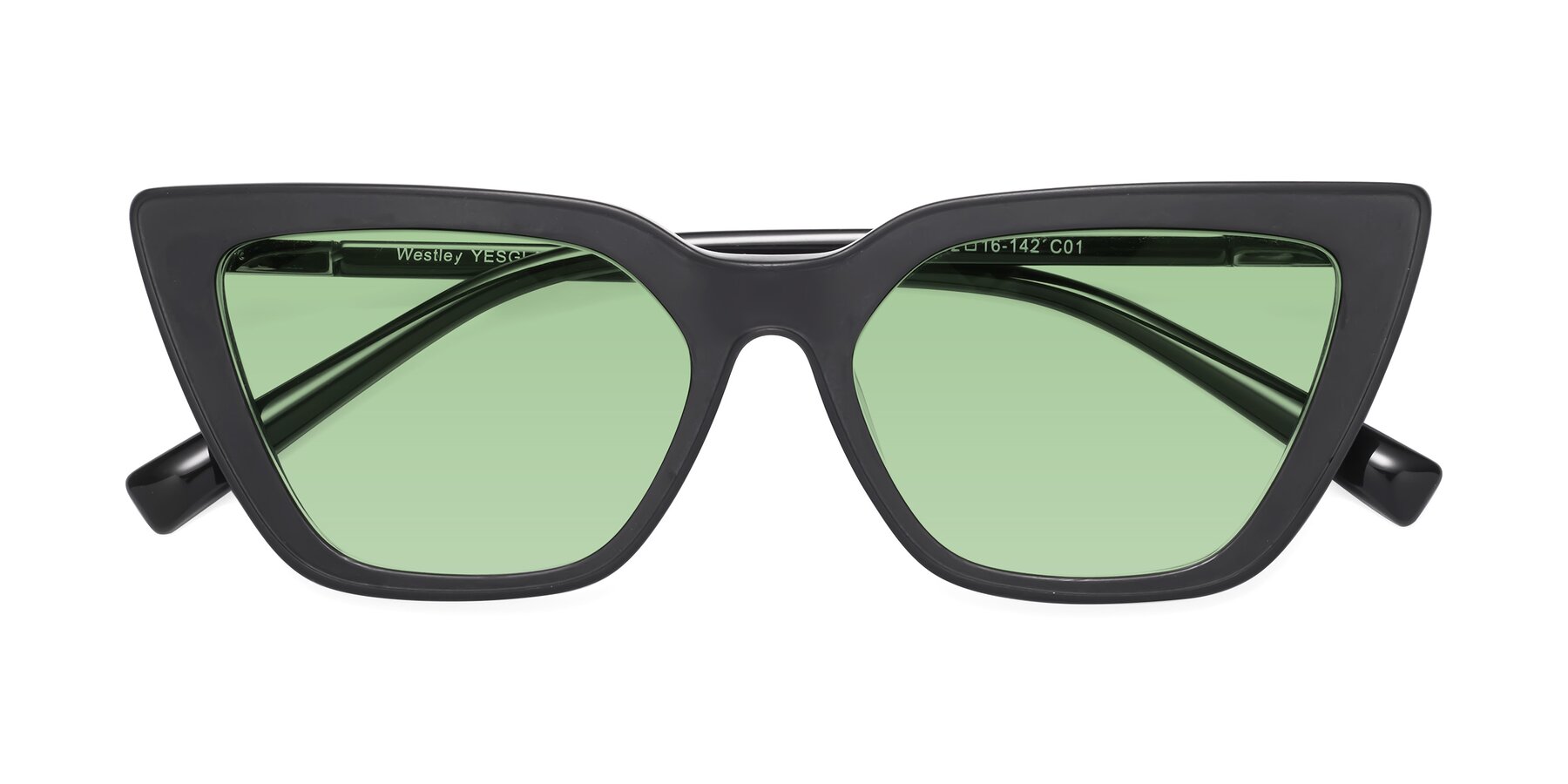Folded Front of Westley in Matte Black with Medium Green Tinted Lenses