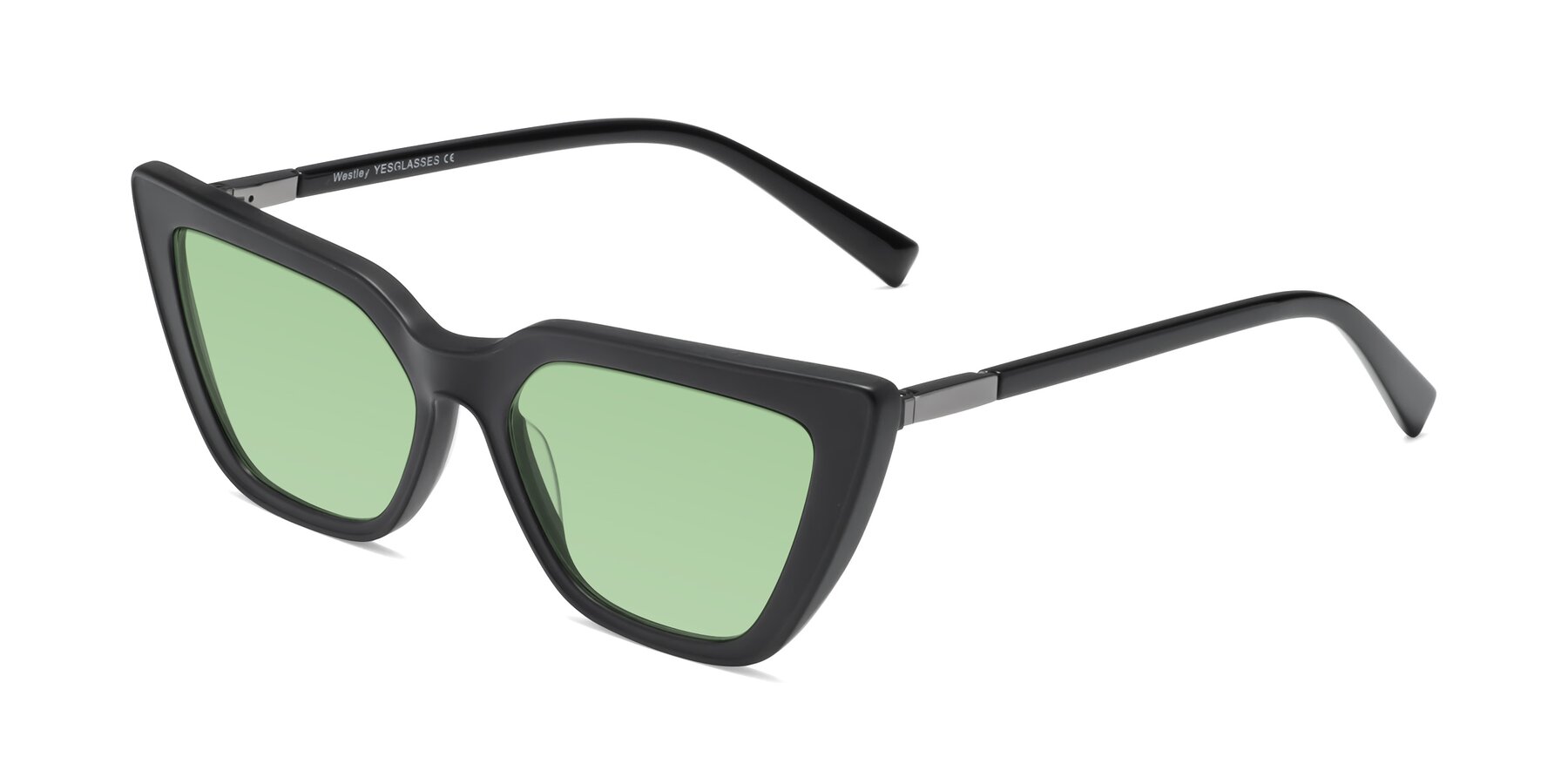 Angle of Westley in Matte Black with Medium Green Tinted Lenses