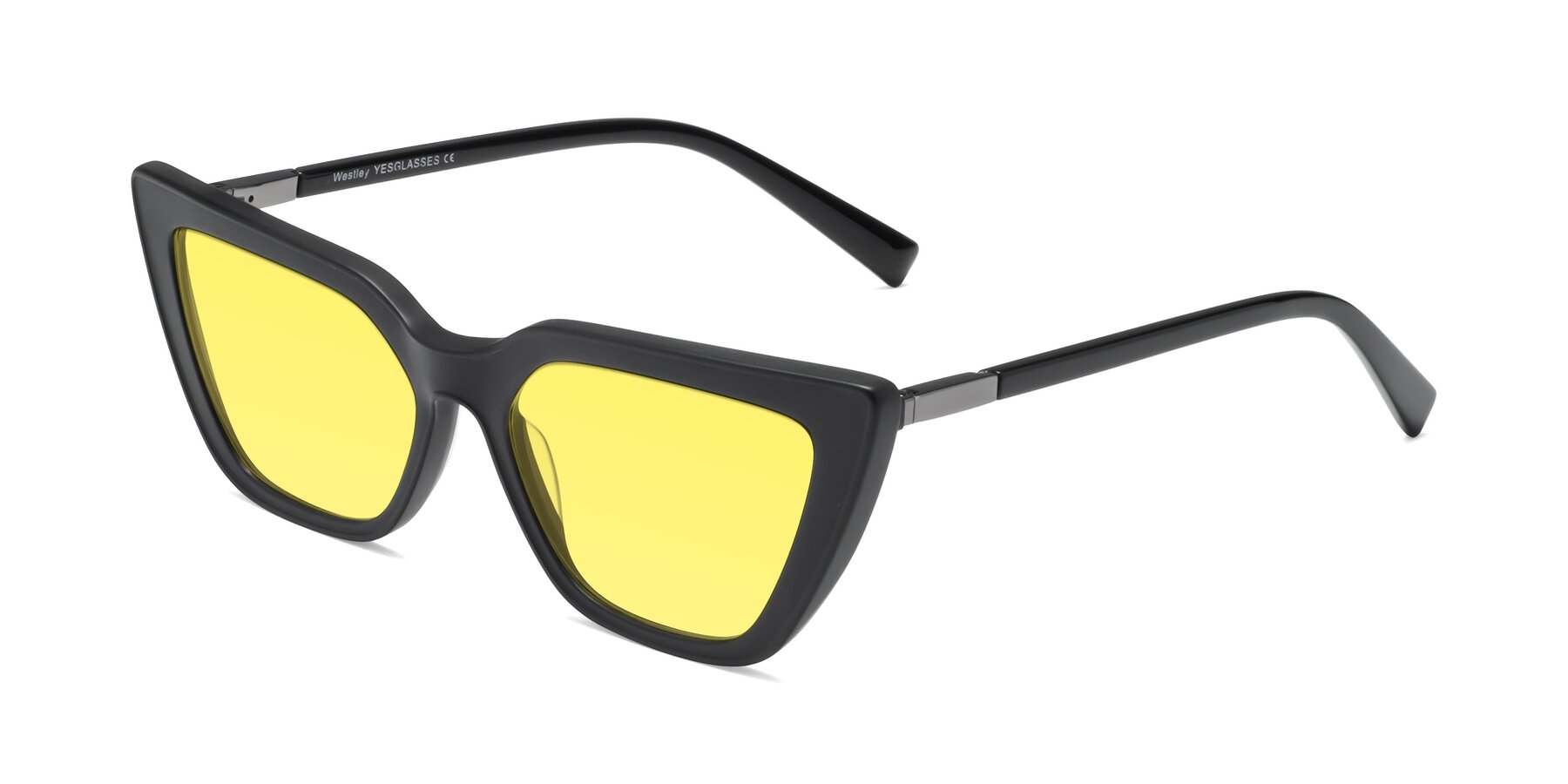 Angle of Westley in Matte Black with Medium Yellow Tinted Lenses