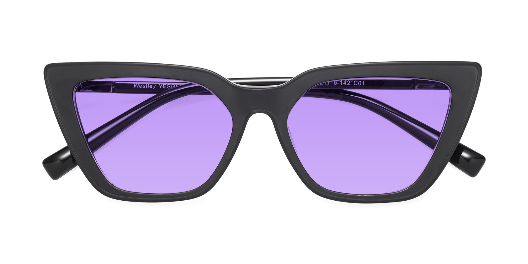 Folded Front of Westley in Matte Black with Medium Purple Tinted Lenses