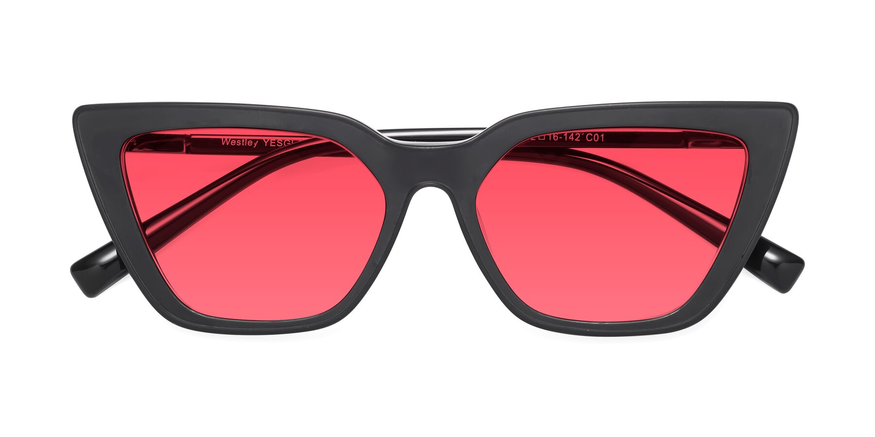 Folded Front of Westley in Matte Black with Red Tinted Lenses