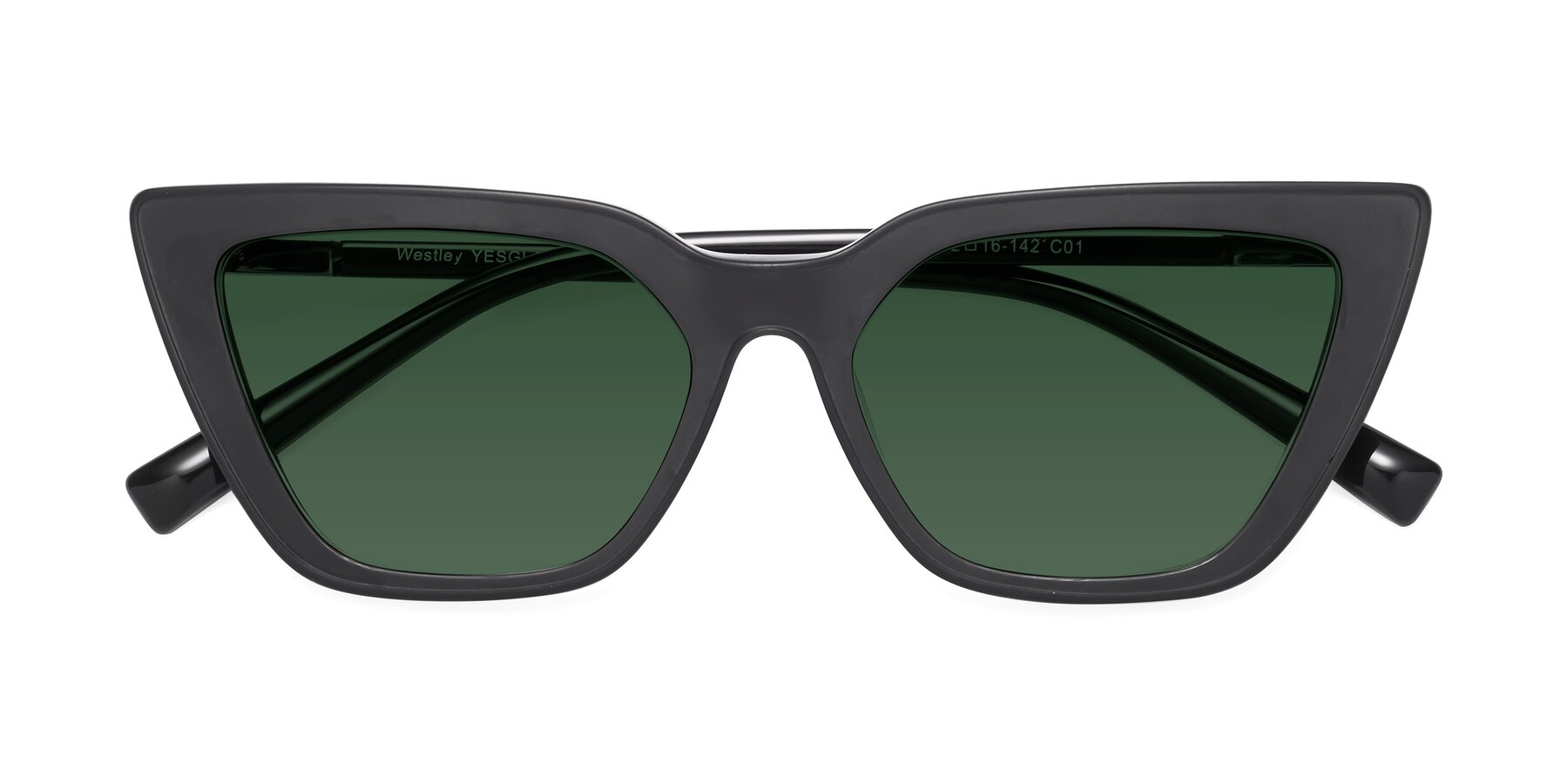 Folded Front of Westley in Matte Black with Green Tinted Lenses