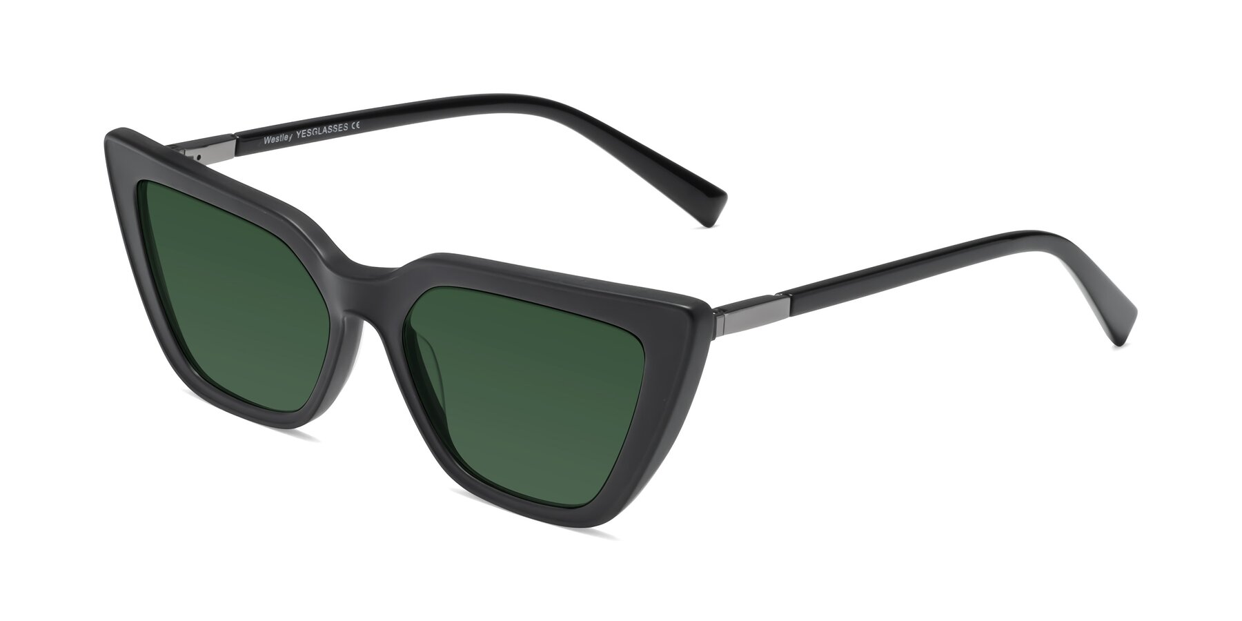 Angle of Westley in Matte Black with Green Tinted Lenses