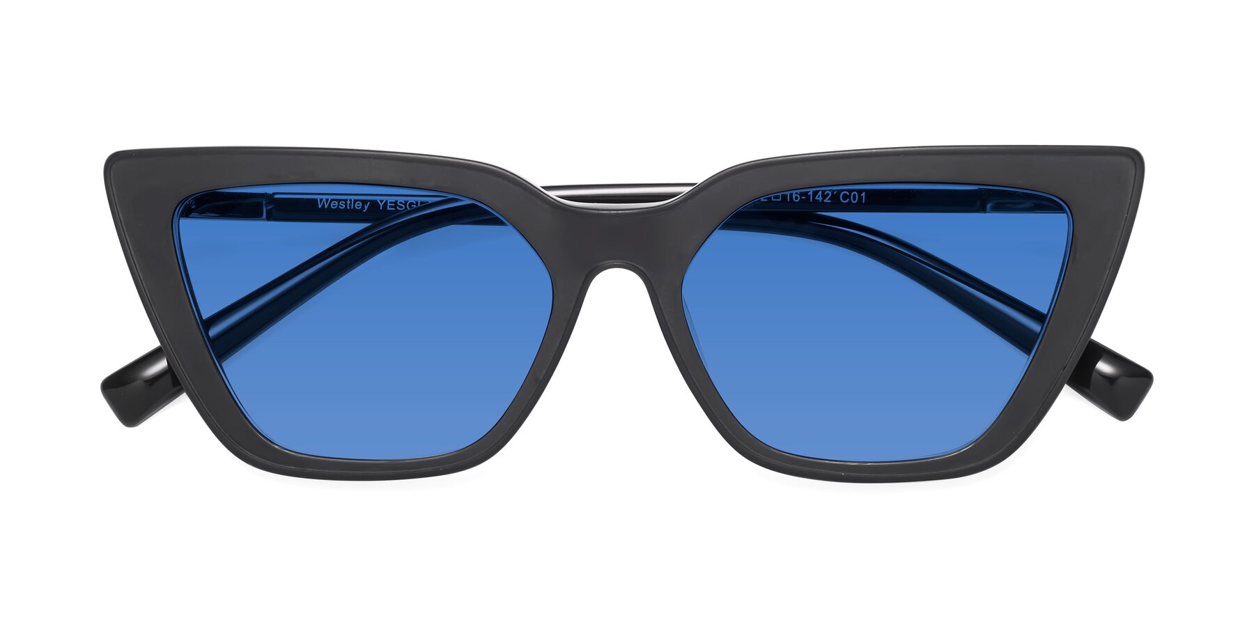 Folded Front of Westley in Matte Black with Blue Tinted Lenses
