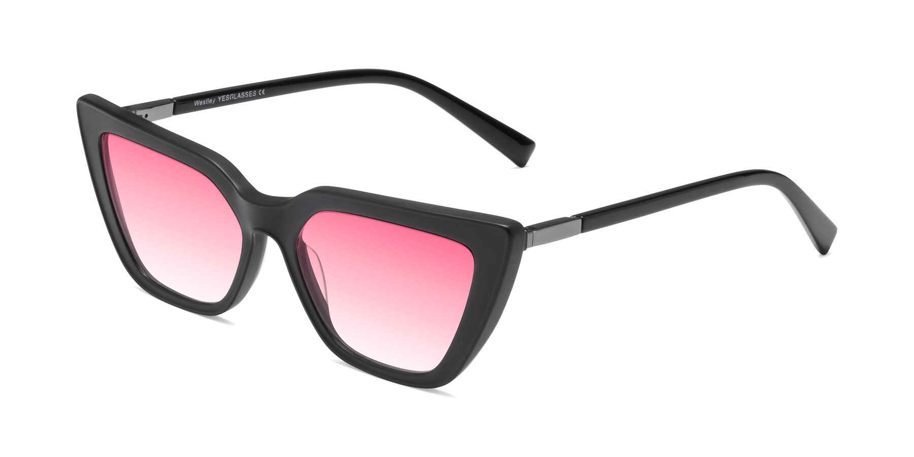 Angle of Westley in Matte Black with Pink Gradient Lenses