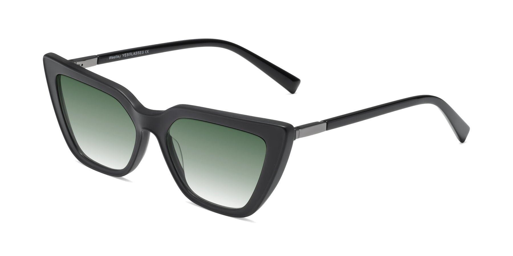 Angle of Westley in Matte Black with Green Gradient Lenses