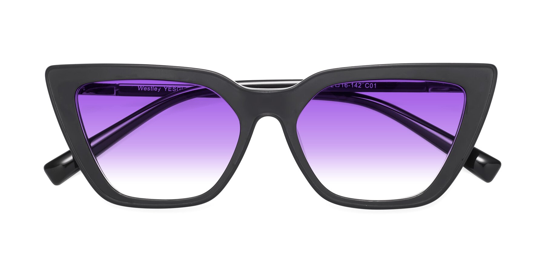 Folded Front of Westley in Matte Black with Purple Gradient Lenses