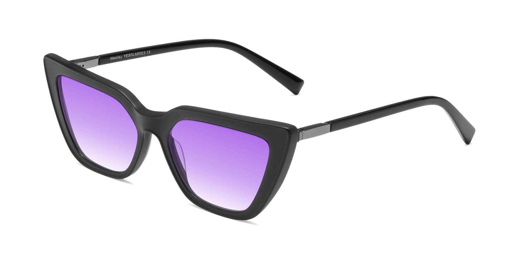 Angle of Westley in Matte Black with Purple Gradient Lenses