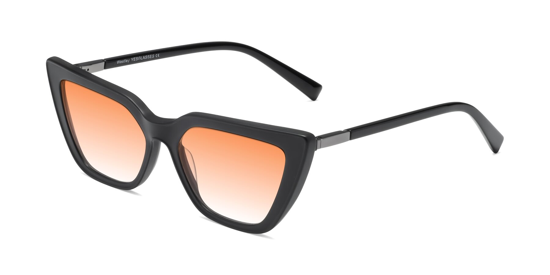 Angle of Westley in Matte Black with Orange Gradient Lenses