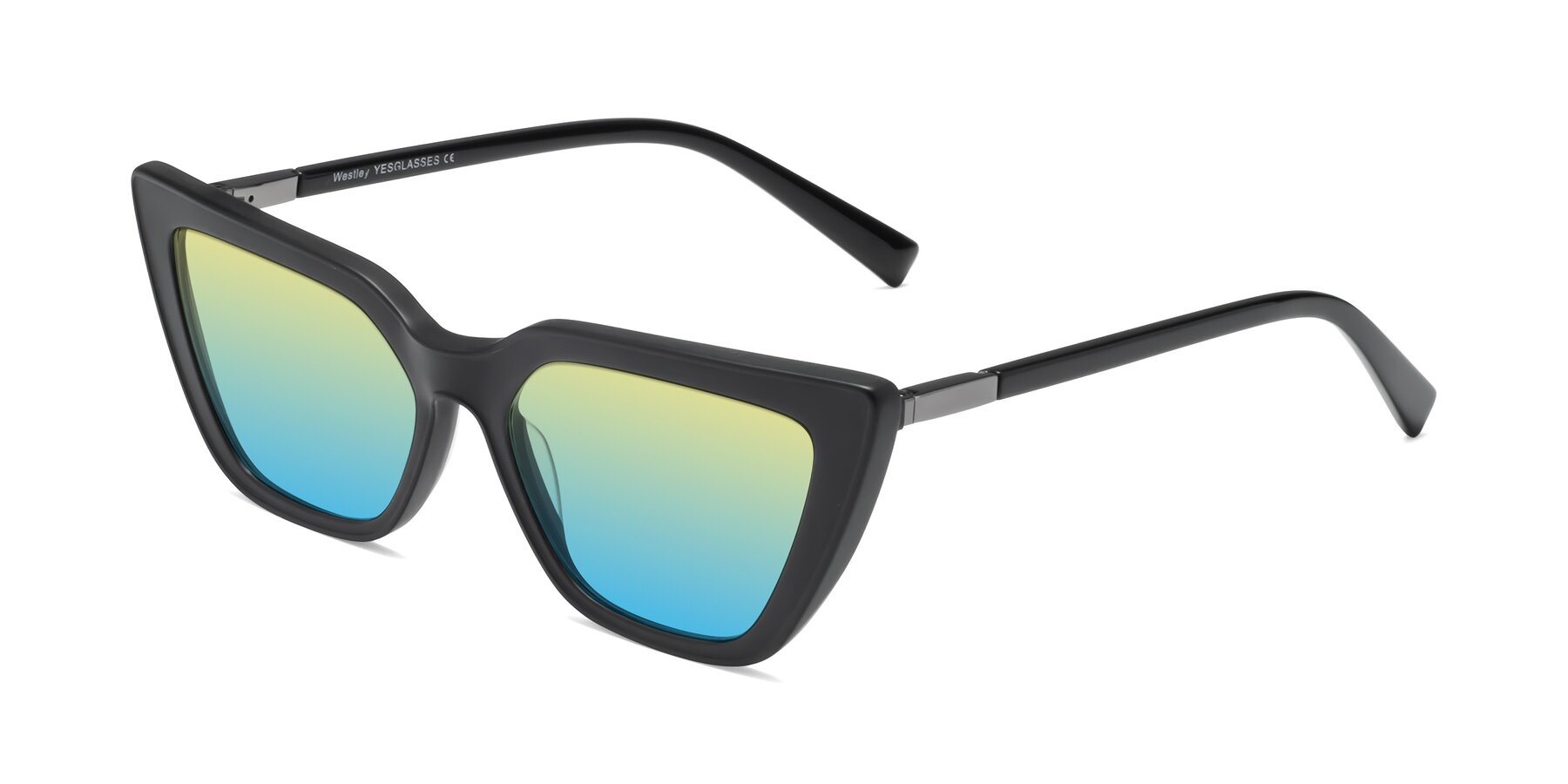Angle of Westley in Matte Black with Yellow / Blue Gradient Lenses