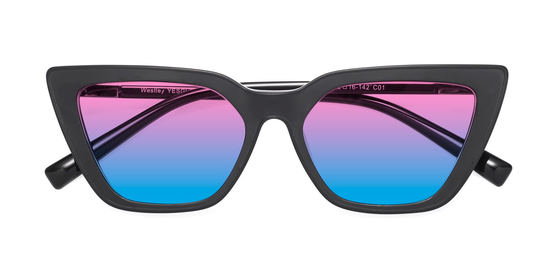 Folded Front of Westley in Matte Black with Pink / Blue Gradient Lenses