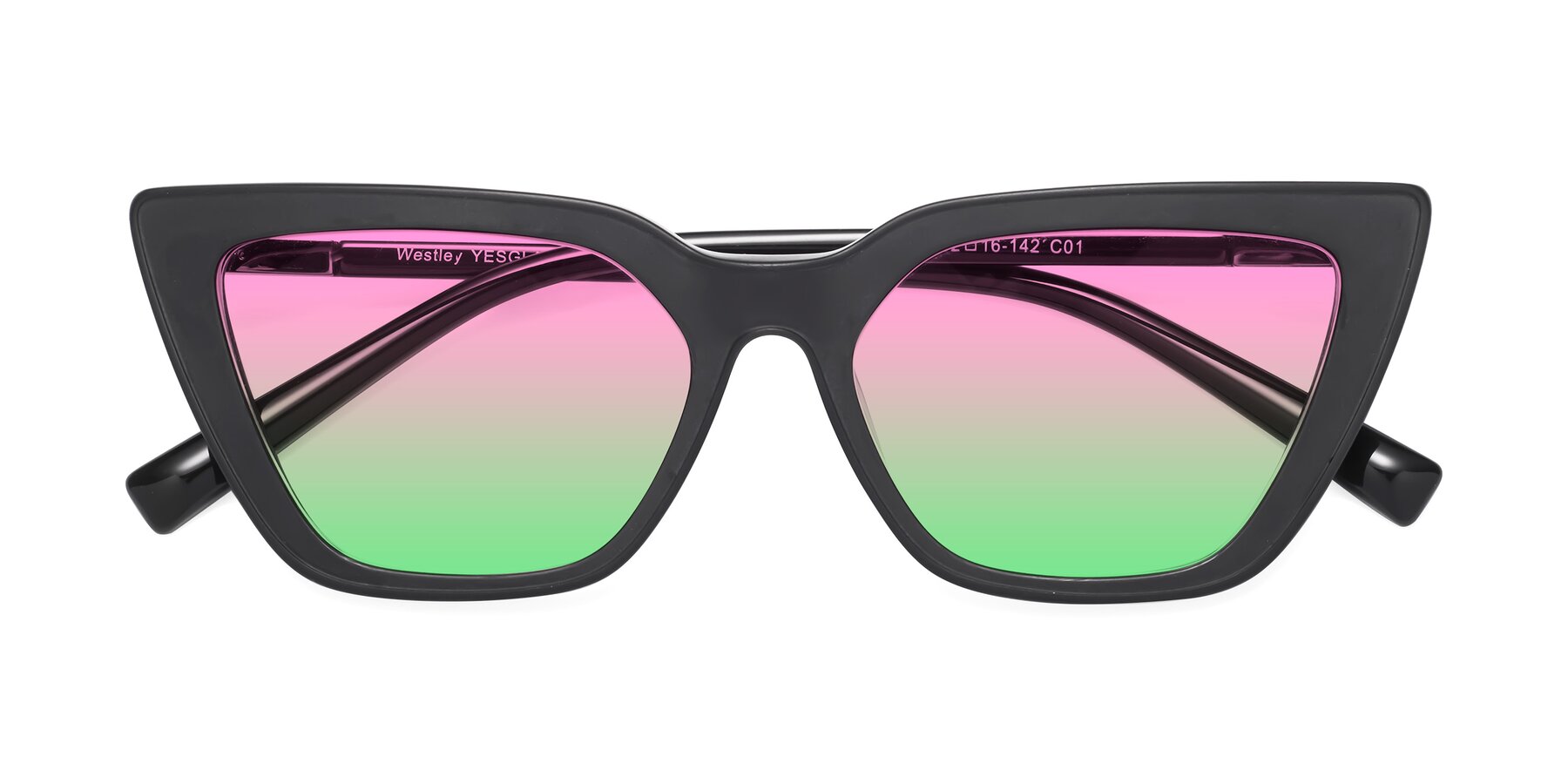 Folded Front of Westley in Matte Black with Pink / Green Gradient Lenses
