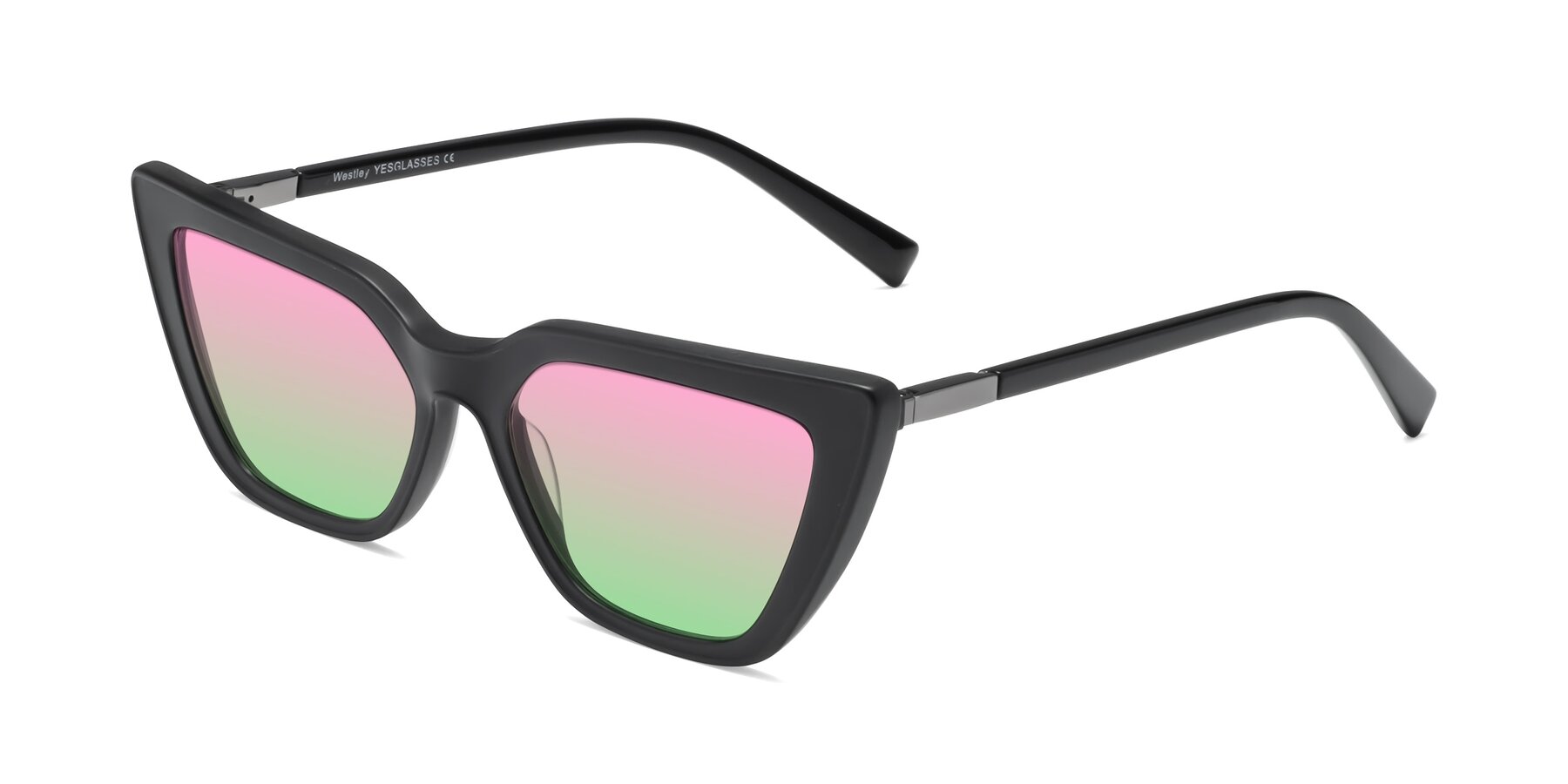 Angle of Westley in Matte Black with Pink / Green Gradient Lenses