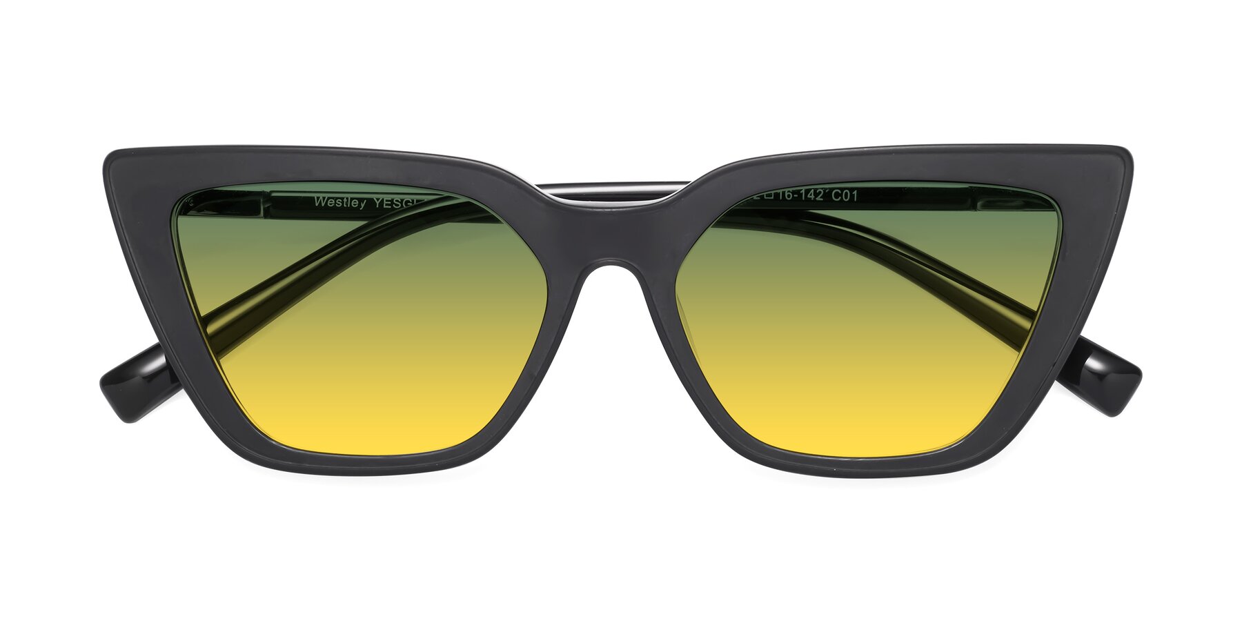 Folded Front of Westley in Matte Black with Green / Yellow Gradient Lenses