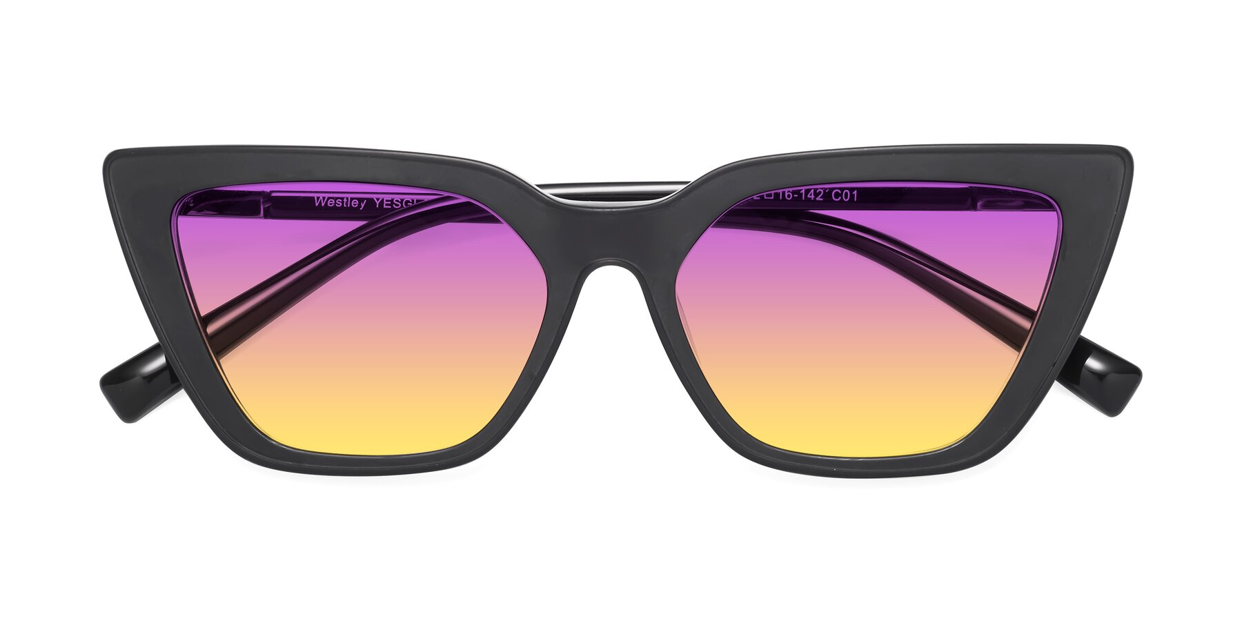 Folded Front of Westley in Matte Black with Purple / Yellow Gradient Lenses