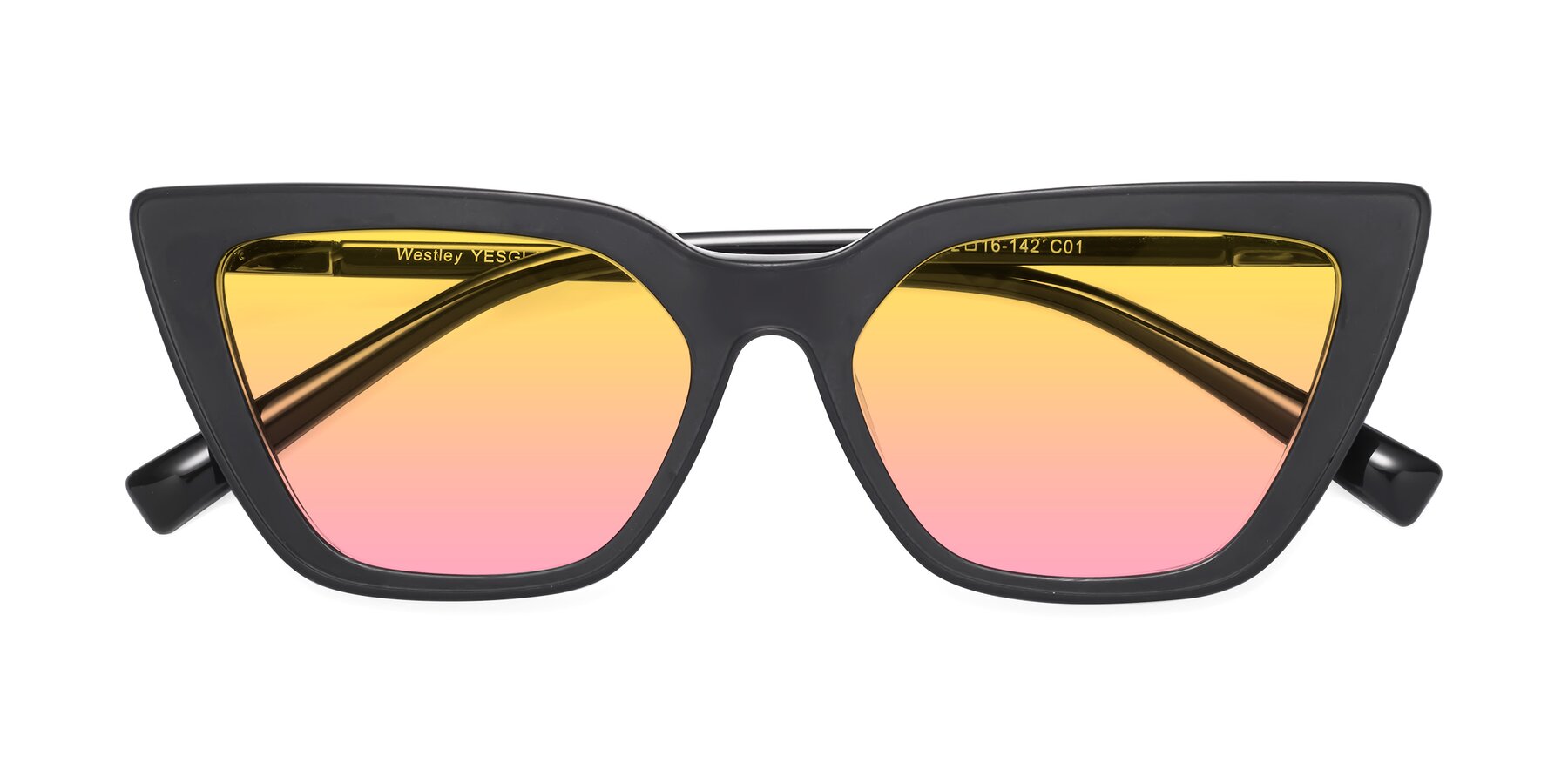 Folded Front of Westley in Matte Black with Yellow / Pink Gradient Lenses