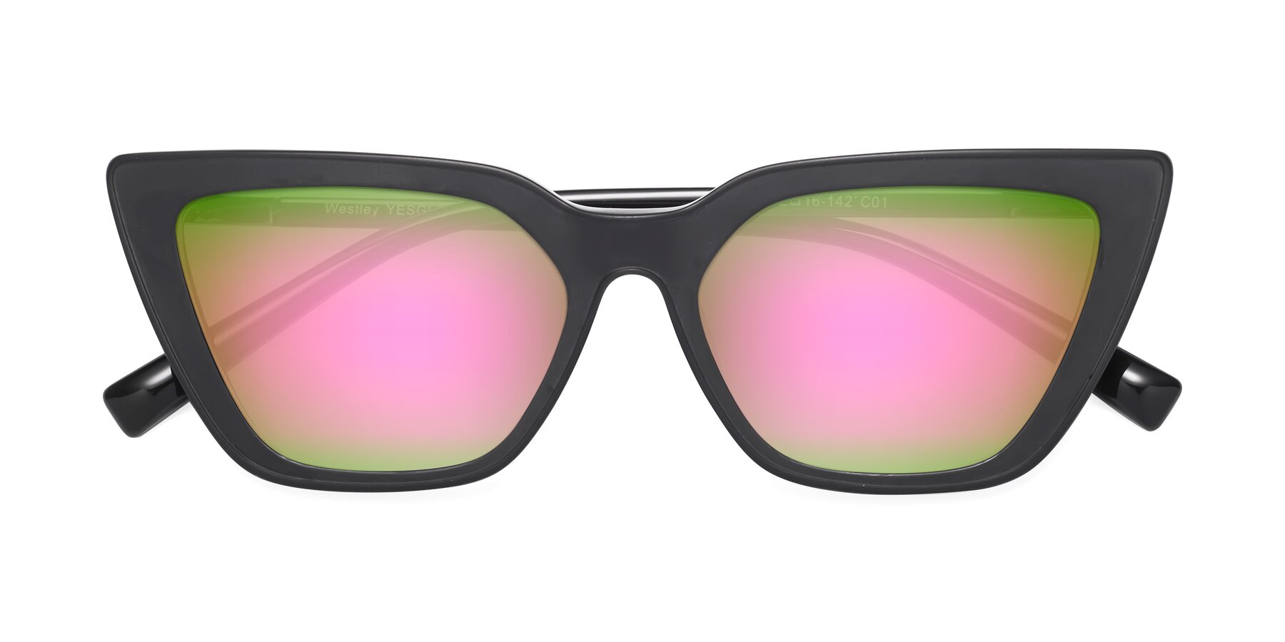 Folded Front of Westley in Matte Black with Pink Mirrored Lenses