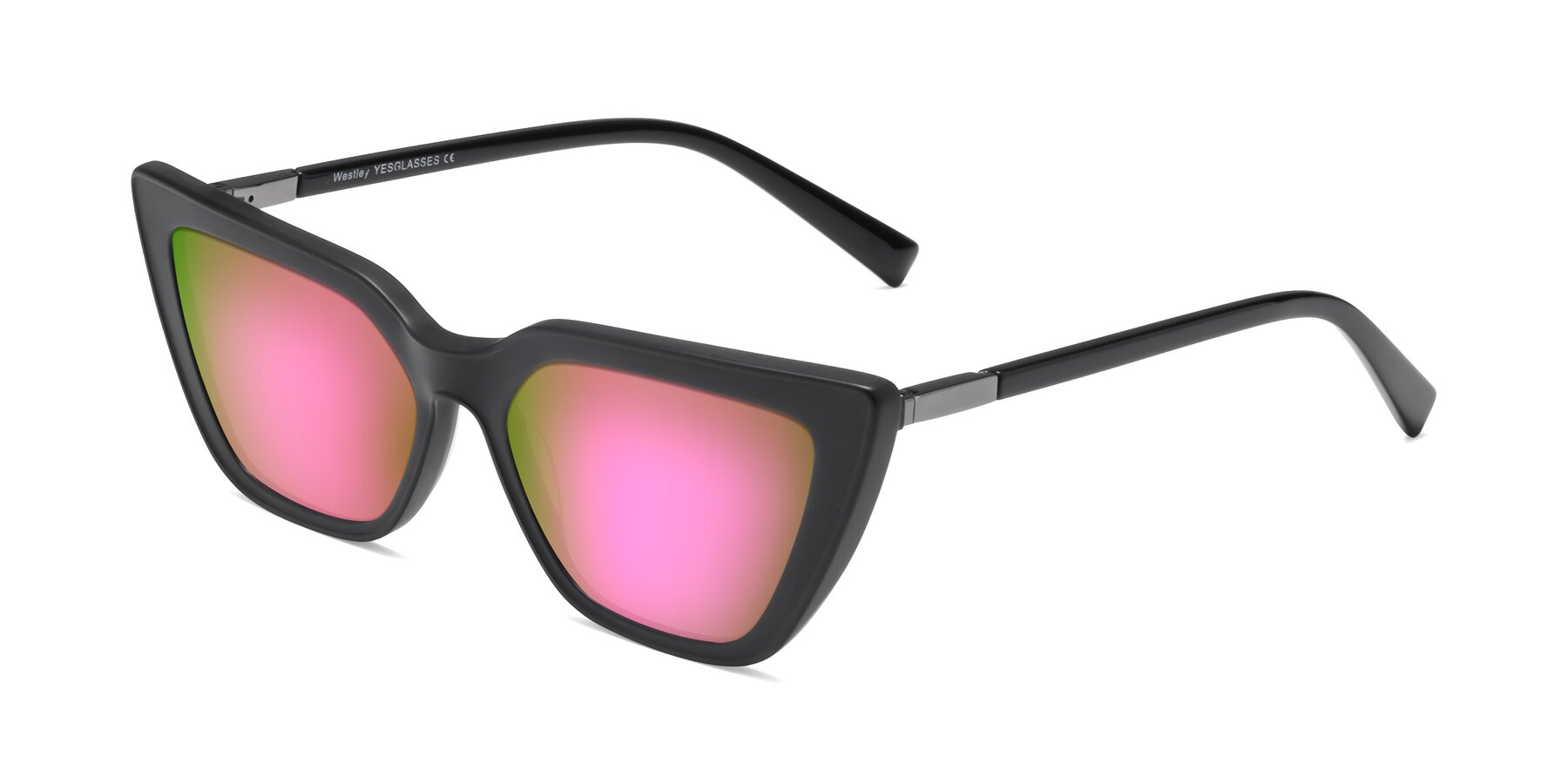Angle of Westley in Matte Black with Pink Mirrored Lenses