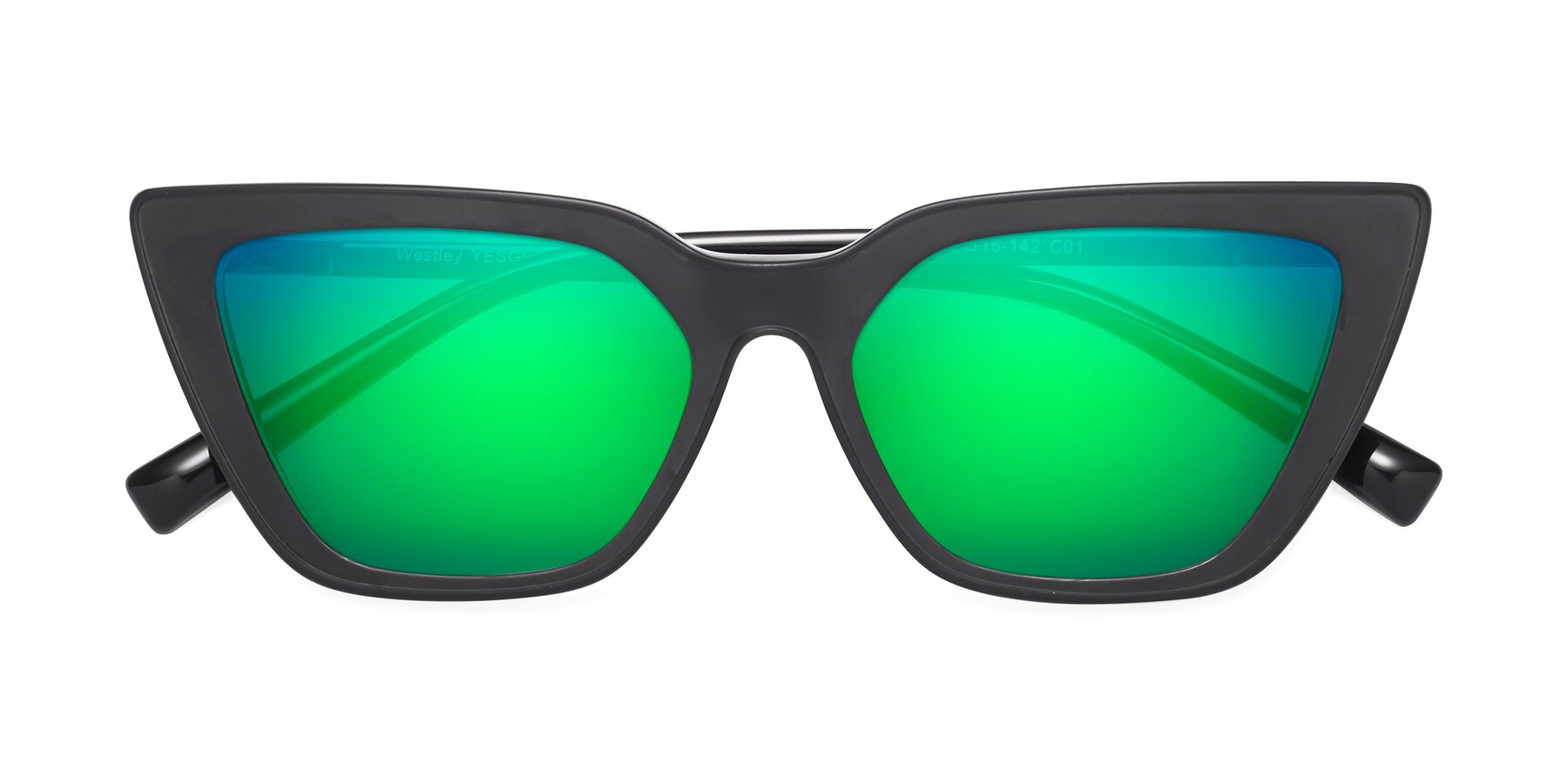 Folded Front of Westley in Matte Black with Green Mirrored Lenses