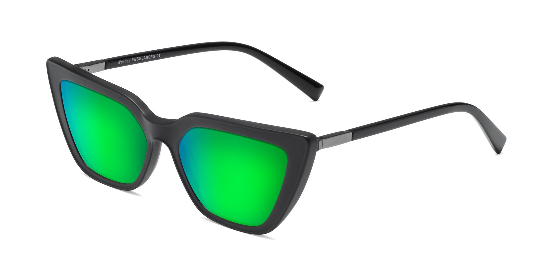 Angle of Westley in Matte Black with Green Mirrored Lenses
