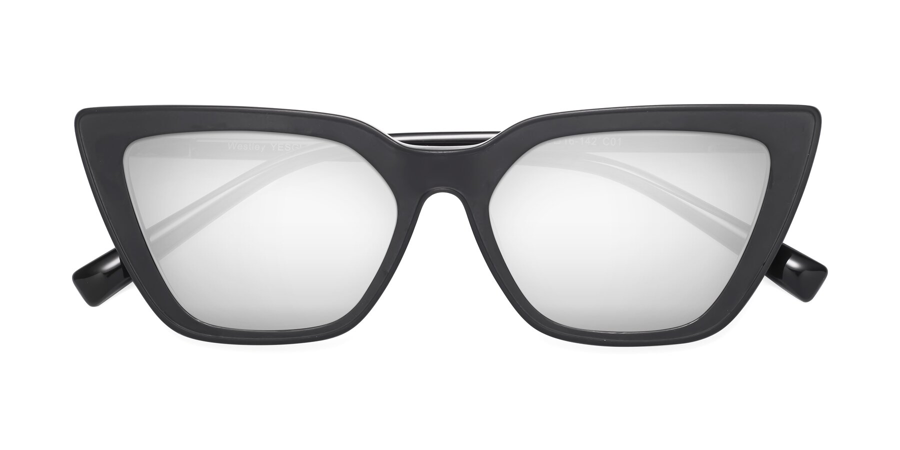 Folded Front of Westley in Matte Black with Silver Mirrored Lenses