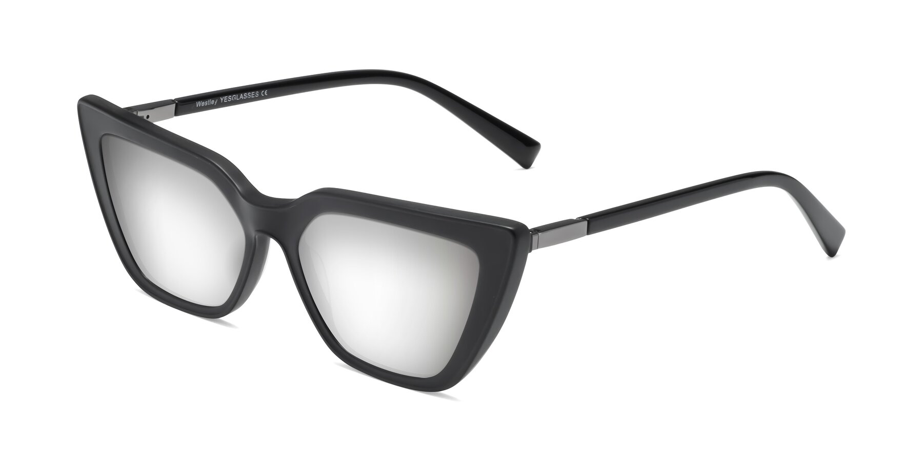 Angle of Westley in Matte Black with Silver Mirrored Lenses