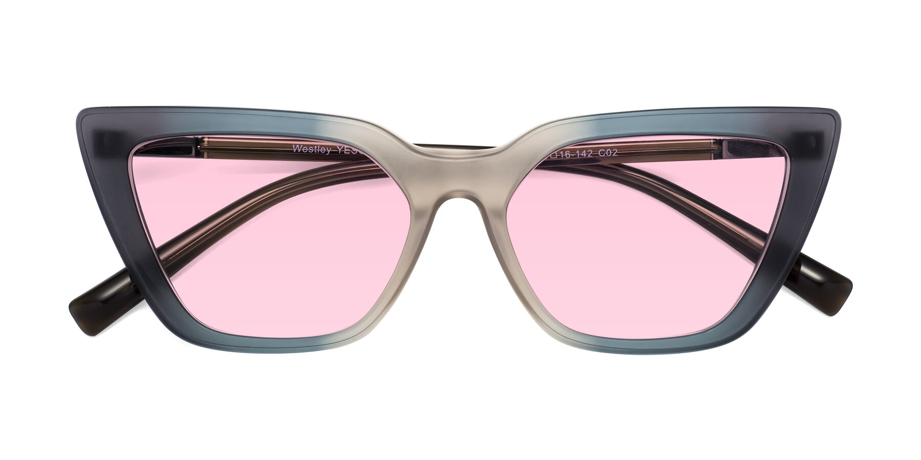 Folded Front of Westley in Gradient Grey with Light Pink Tinted Lenses