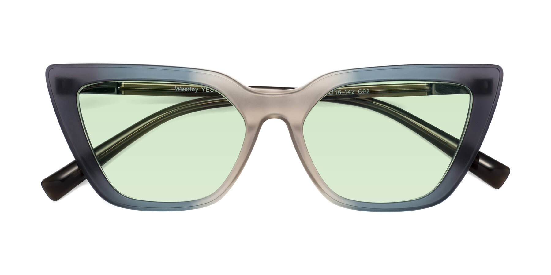 Folded Front of Westley in Gradient Grey with Light Green Tinted Lenses