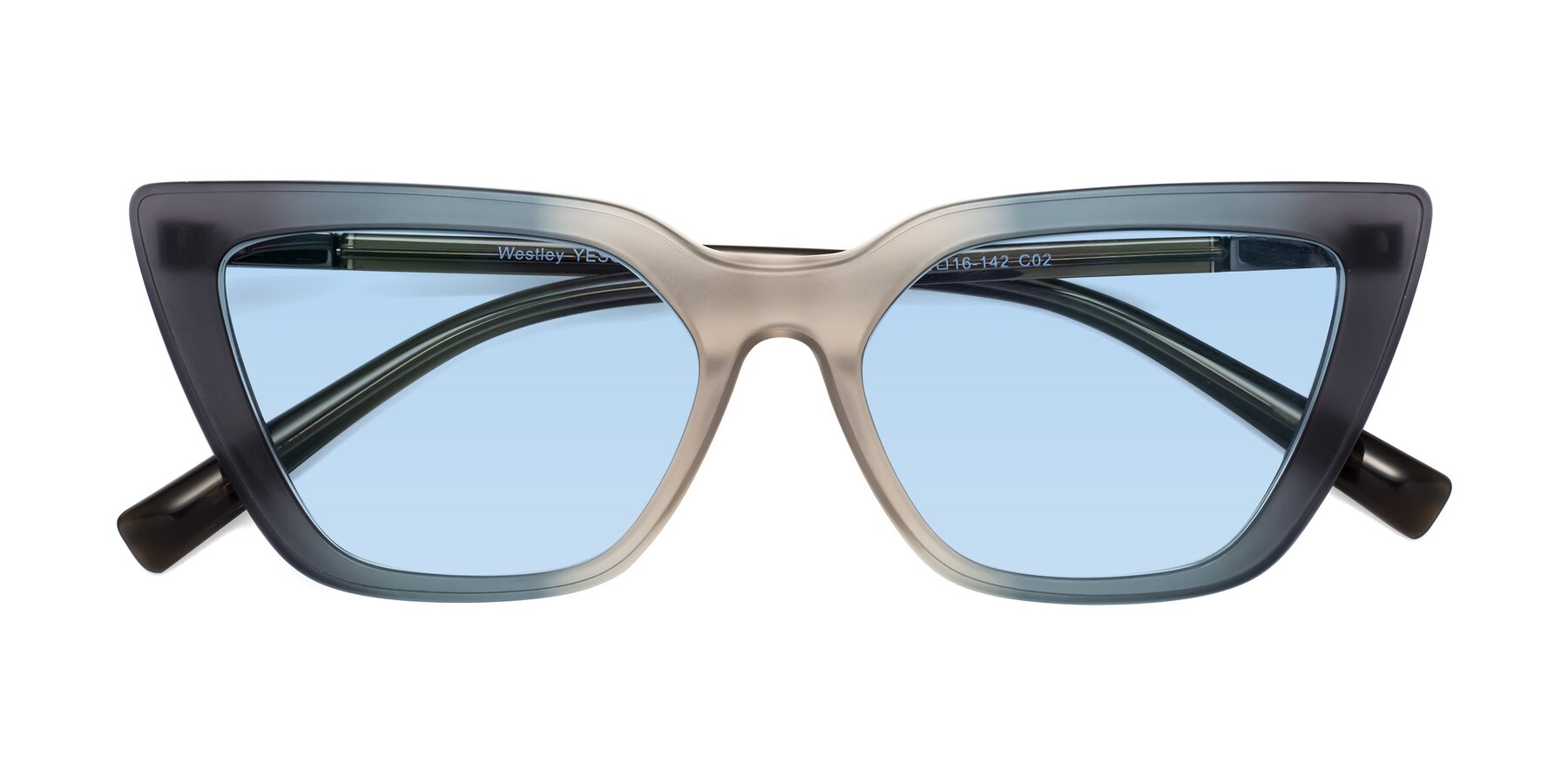 Folded Front of Westley in Gradient Grey with Light Blue Tinted Lenses