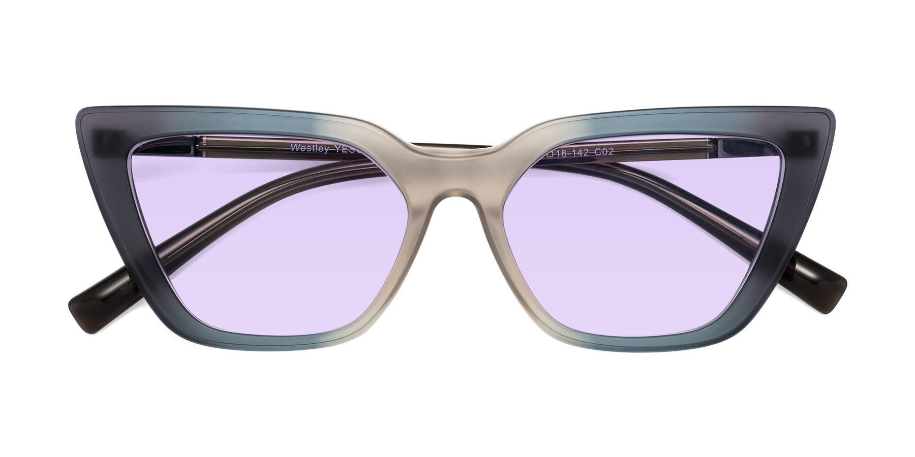 Folded Front of Westley in Gradient Grey with Light Purple Tinted Lenses