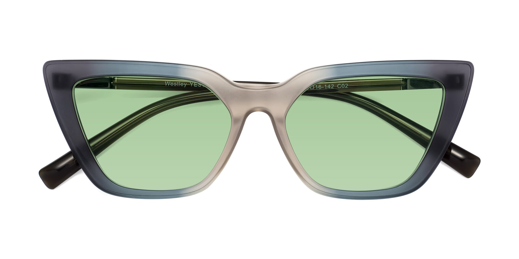 Folded Front of Westley in Gradient Grey with Medium Green Tinted Lenses