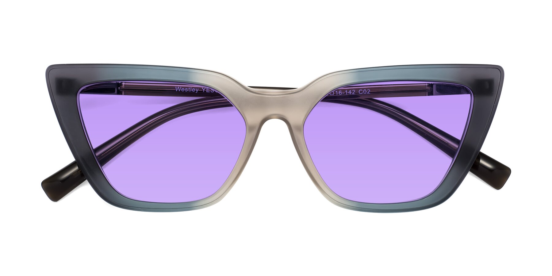 Folded Front of Westley in Gradient Grey with Medium Purple Tinted Lenses