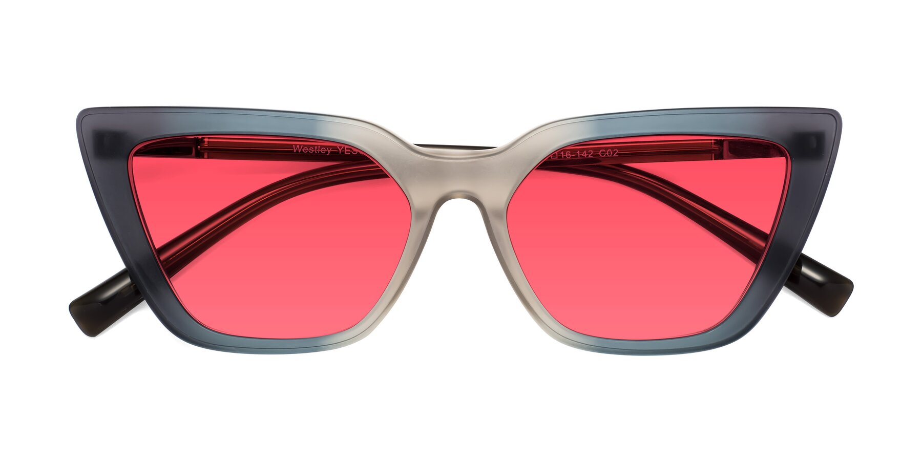 Folded Front of Westley in Gradient Grey with Red Tinted Lenses