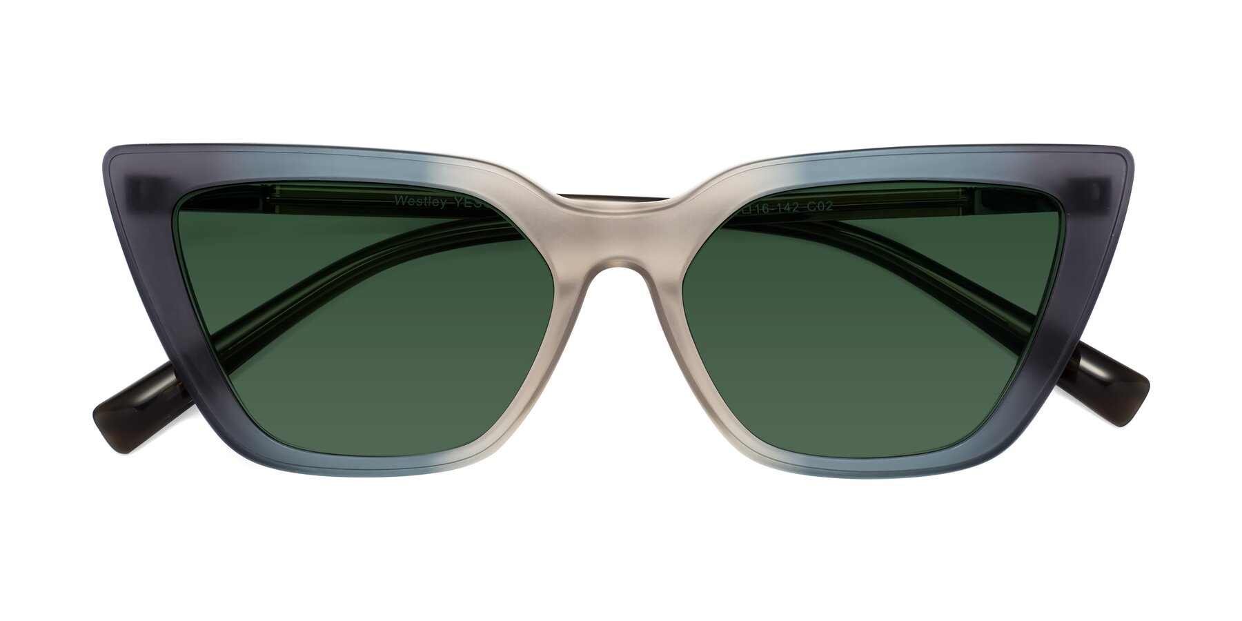 Folded Front of Westley in Gradient Grey with Green Tinted Lenses