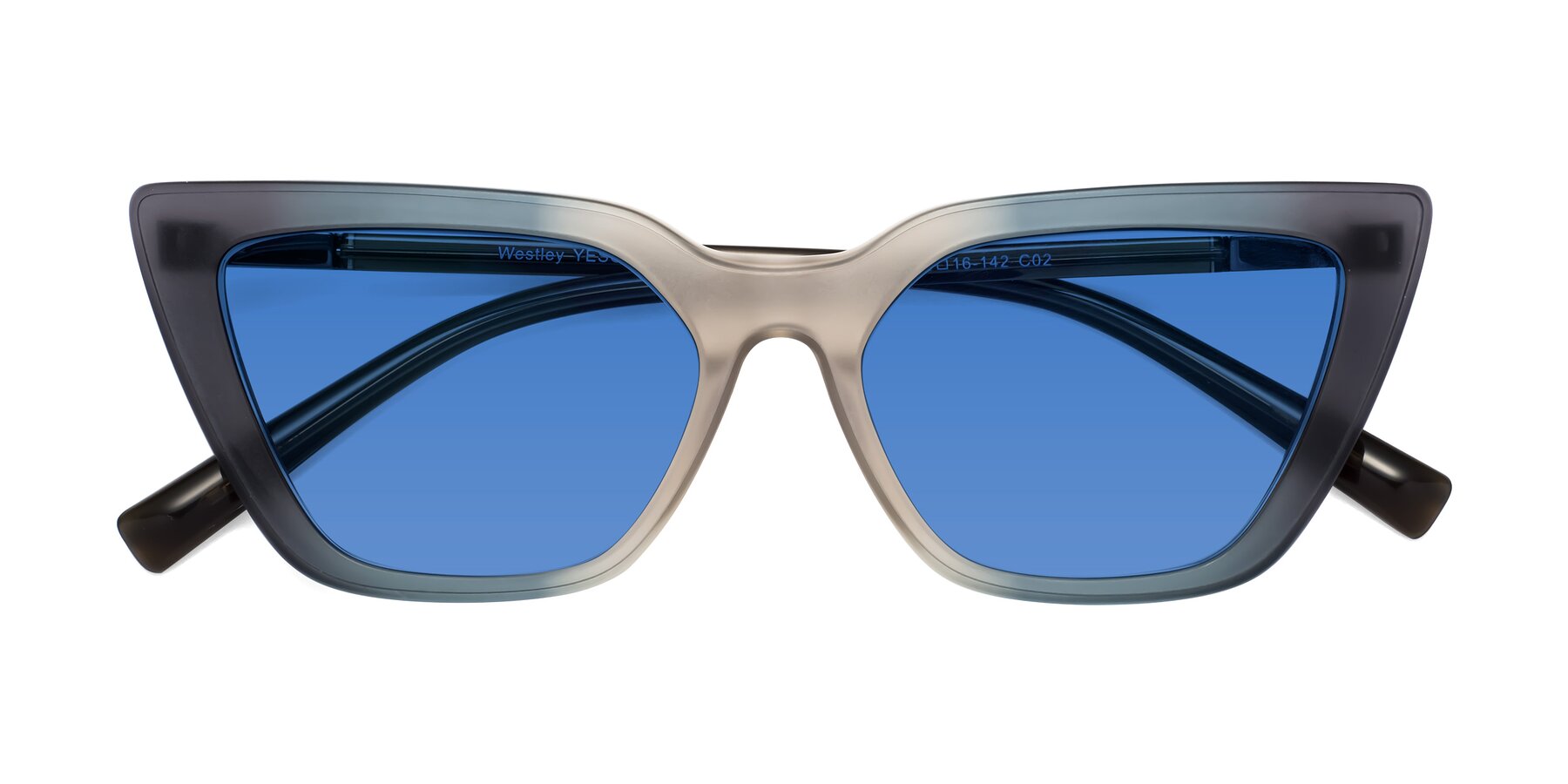 Folded Front of Westley in Gradient Grey with Blue Tinted Lenses
