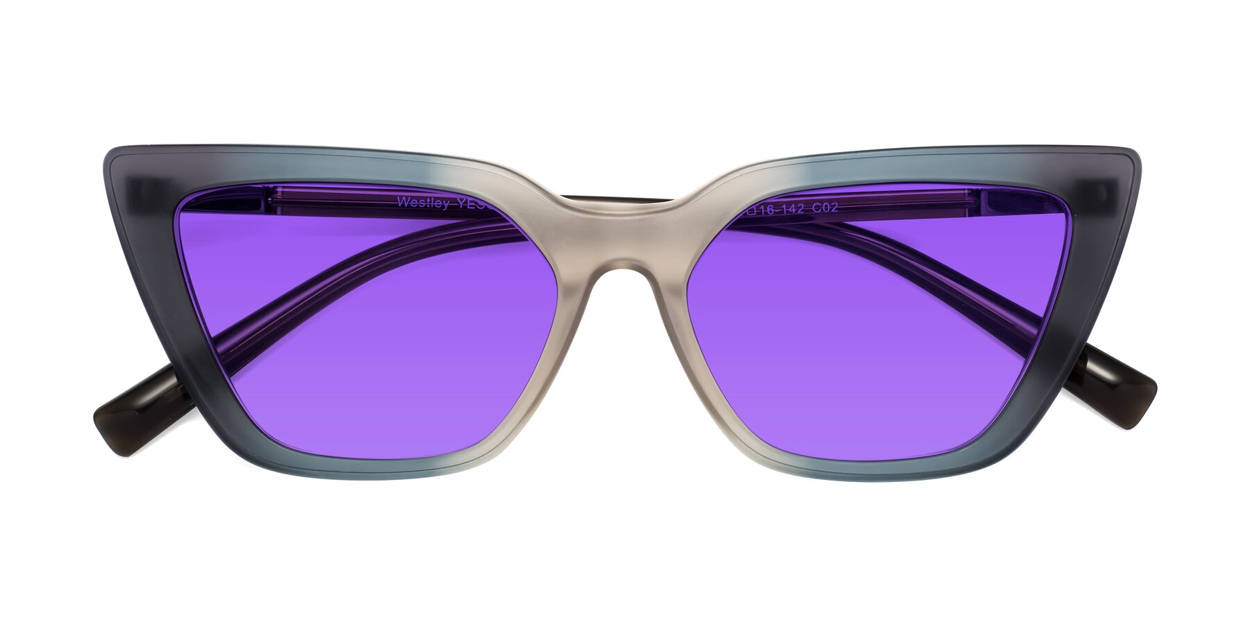 Folded Front of Westley in Gradient Grey with Purple Tinted Lenses