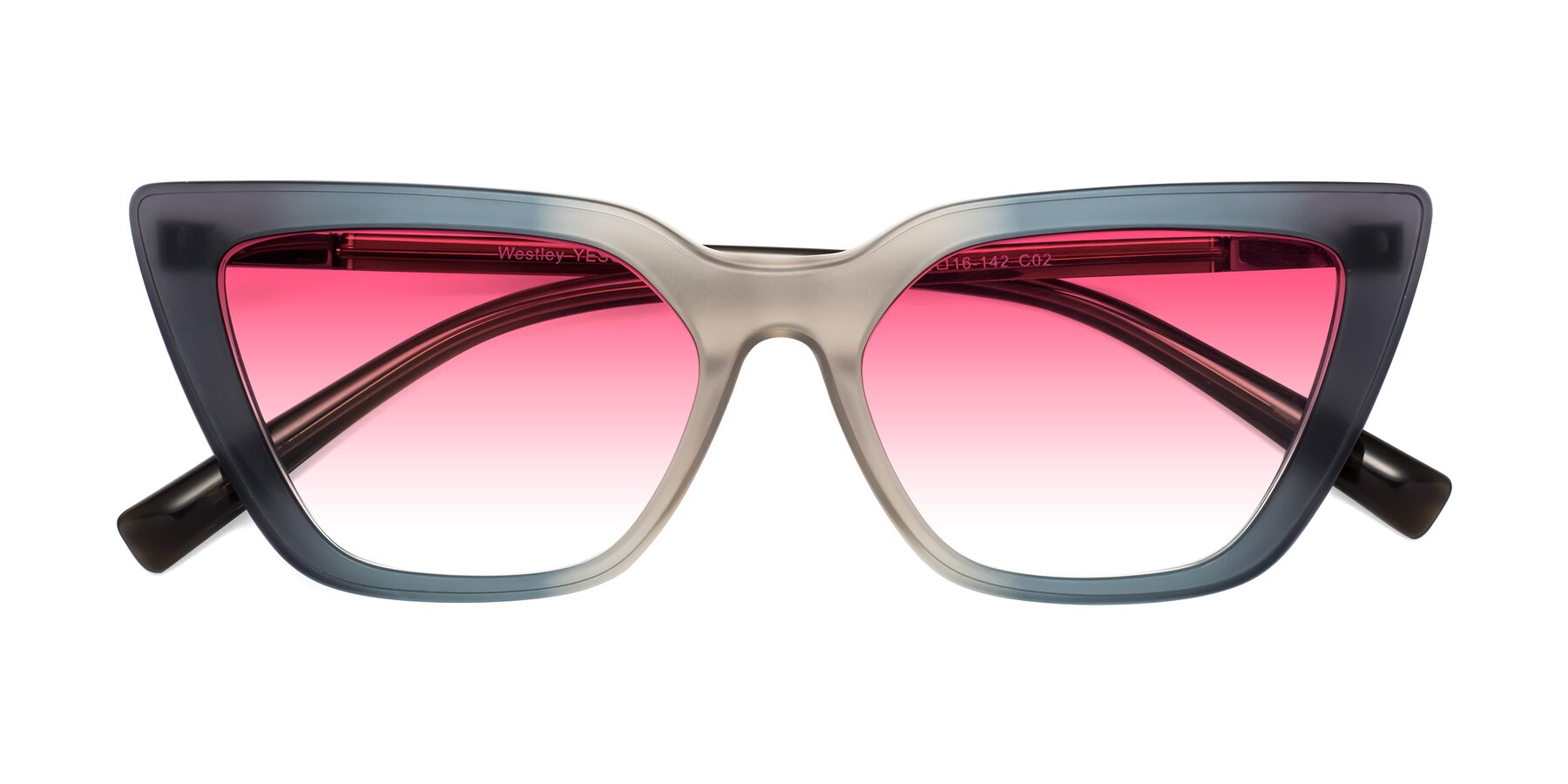 Folded Front of Westley in Gradient Grey with Pink Gradient Lenses