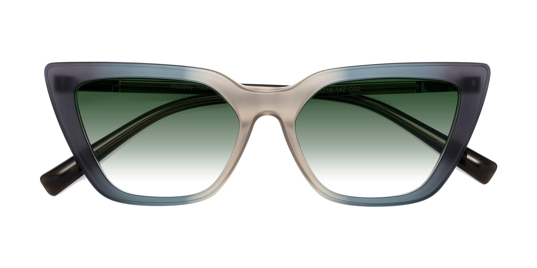 Folded Front of Westley in Gradient Grey with Green Gradient Lenses