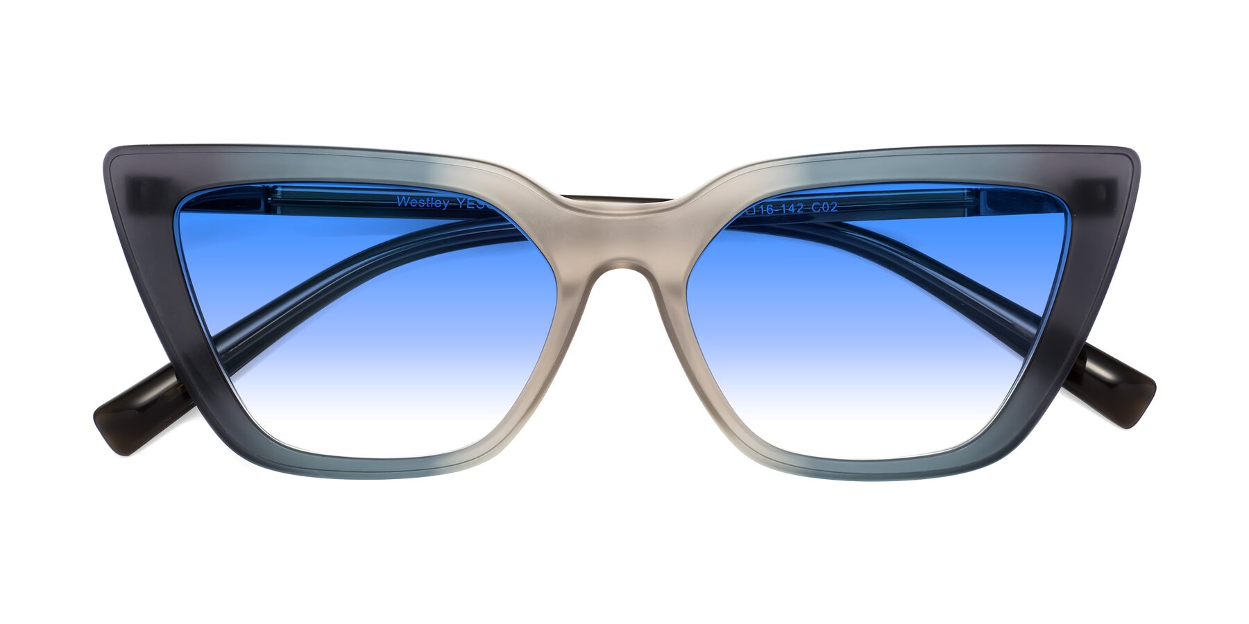 Folded Front of Westley in Gradient Grey with Blue Gradient Lenses