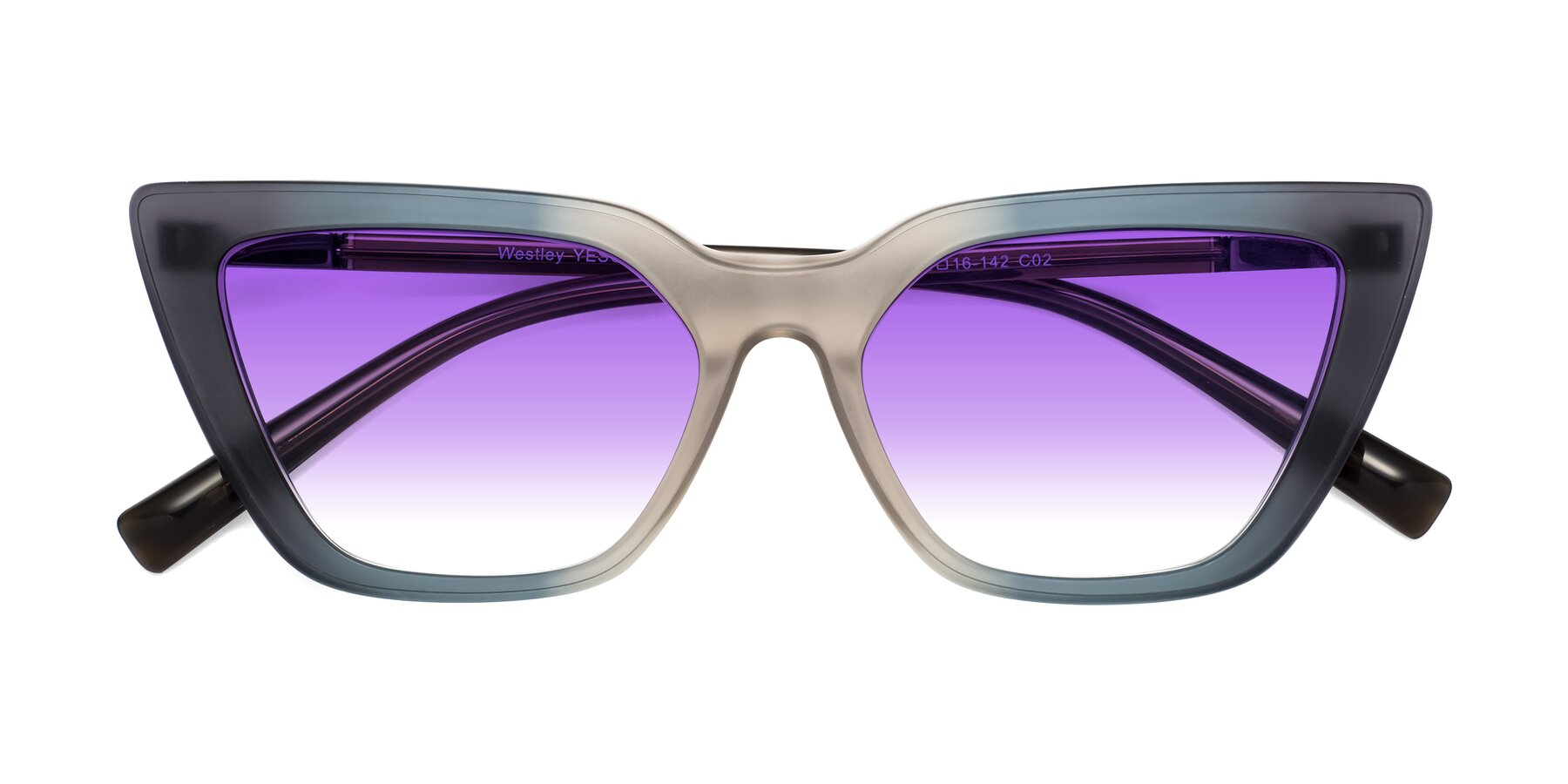 Folded Front of Westley in Gradient Grey with Purple Gradient Lenses