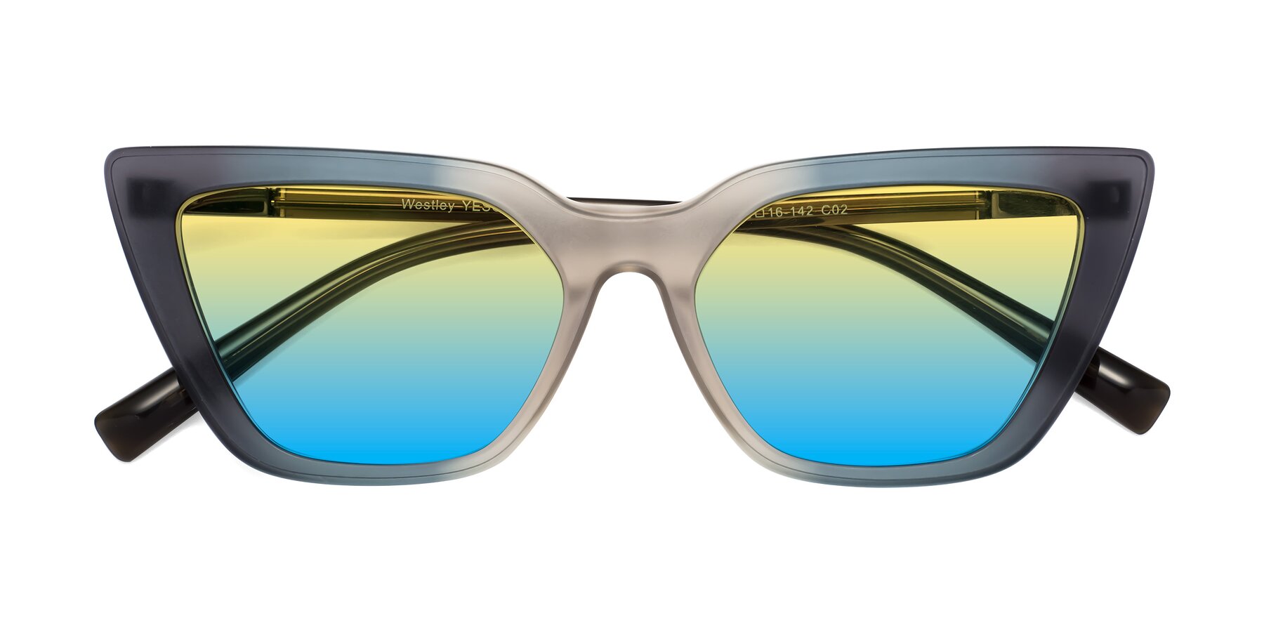 Folded Front of Westley in Gradient Grey with Yellow / Blue Gradient Lenses