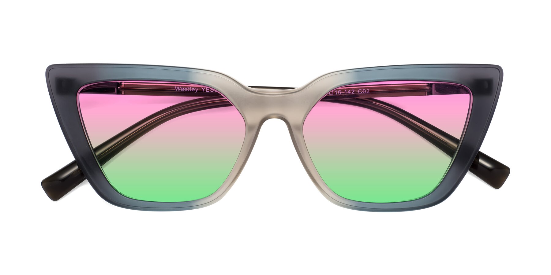 Folded Front of Westley in Gradient Grey with Pink / Green Gradient Lenses