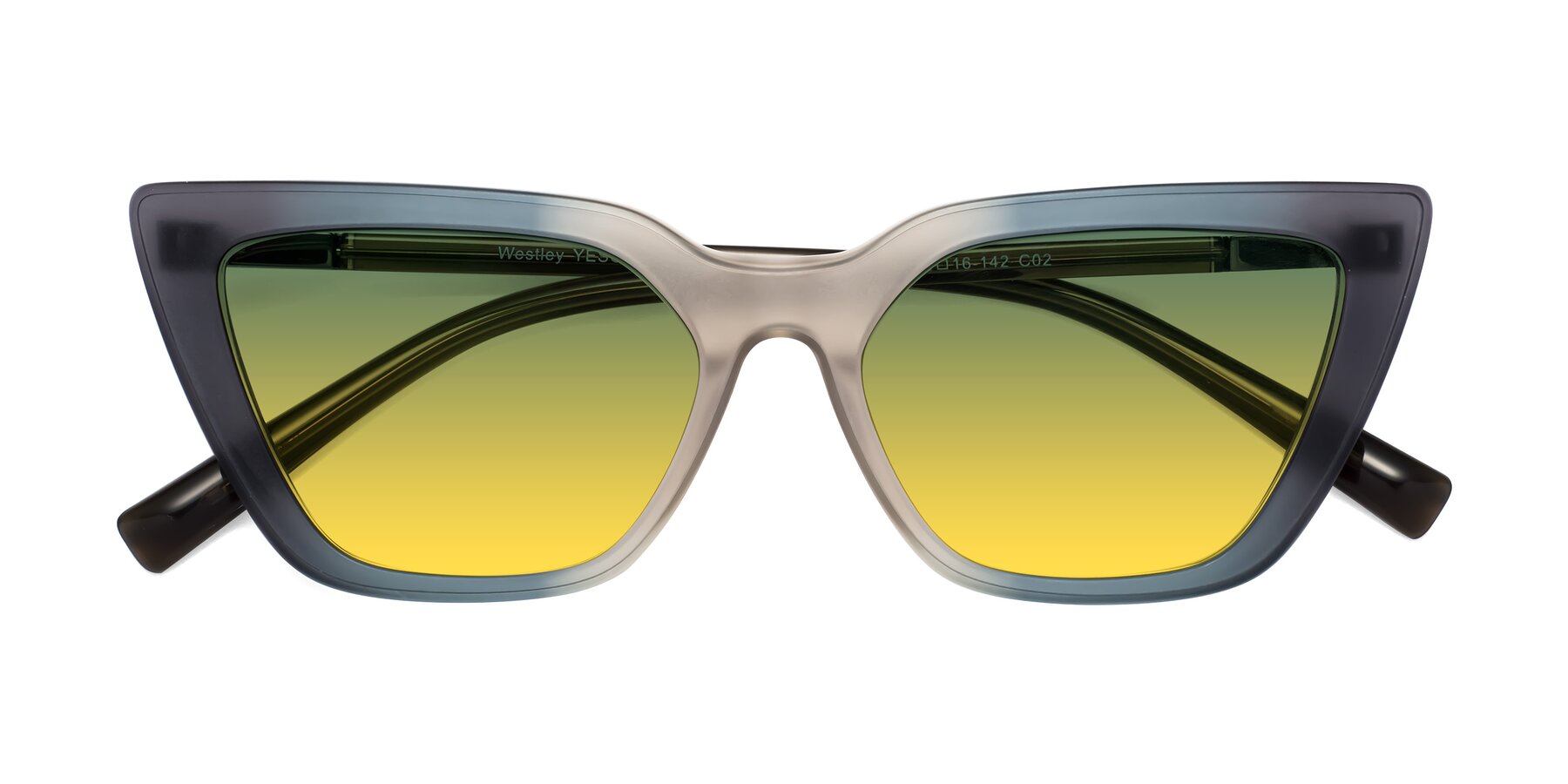 Folded Front of Westley in Gradient Grey with Green / Yellow Gradient Lenses