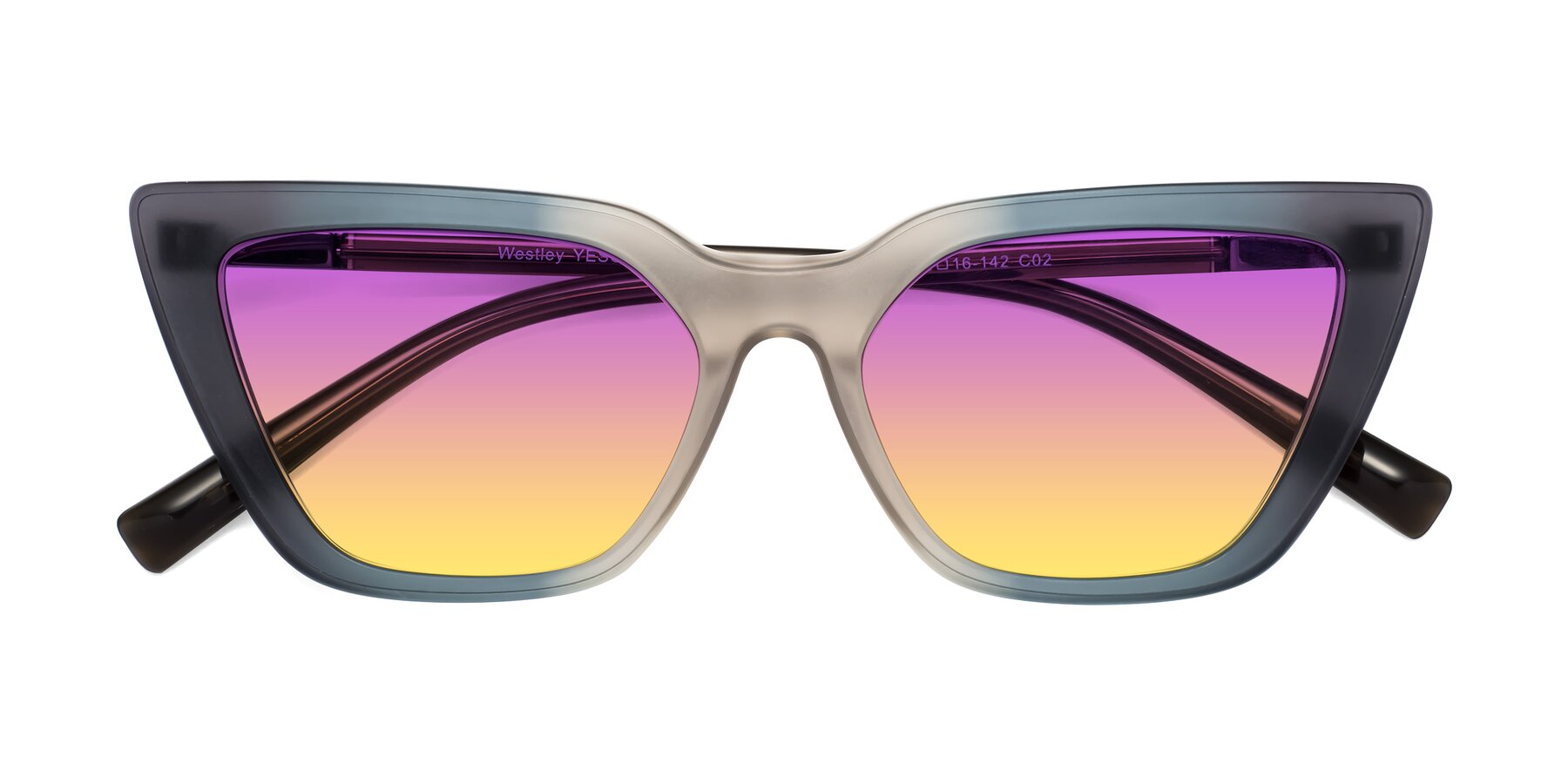 Folded Front of Westley in Gradient Grey with Purple / Yellow Gradient Lenses