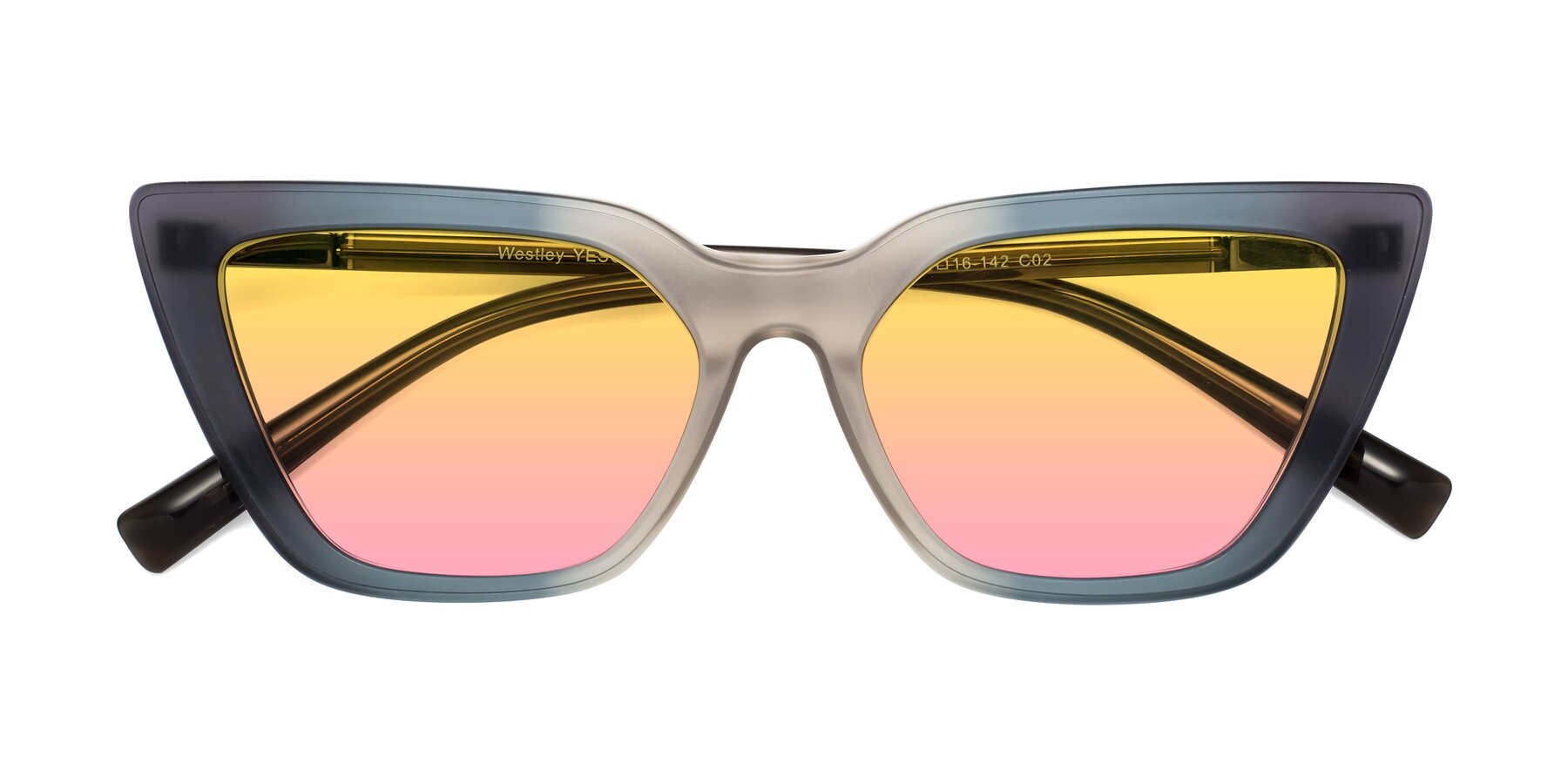 Folded Front of Westley in Gradient Grey with Yellow / Pink Gradient Lenses
