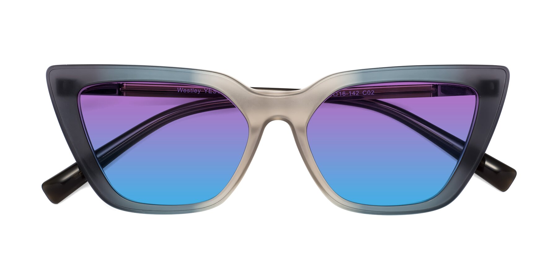 Folded Front of Westley in Gradient Grey with Purple / Blue Gradient Lenses