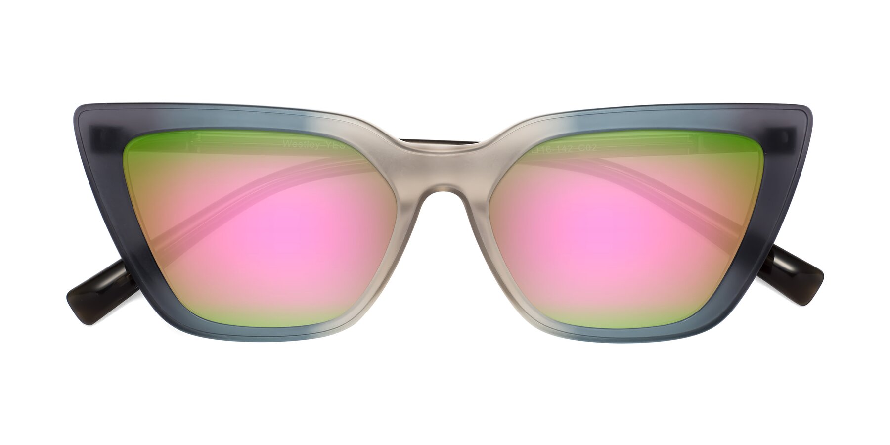 Folded Front of Westley in Gradient Grey with Pink Mirrored Lenses